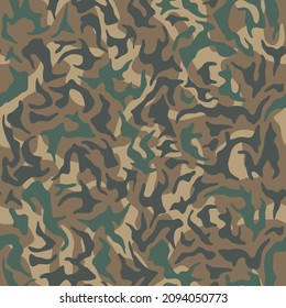 Camouflage green forest pattern, seamless background. Military camo print texture. Vector wallpaper
