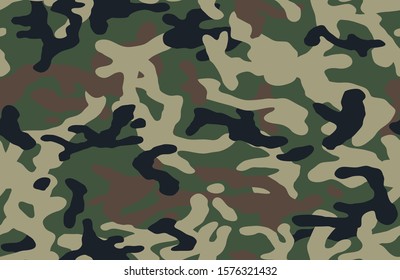 Camouflage green khaki pattern background, camo seamless vector illustration. Classic military clothing style. 