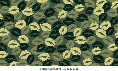 Camouflage with green kissing lips in vector