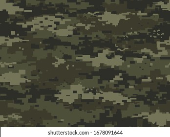 Camouflage is green from pixels. Military camo. Print on paper and fabric.Vector