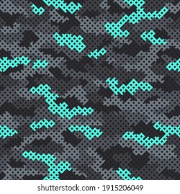 Camouflage grid seamless pattern. Abstract modern endless camo texture with square tile grid. Digital military background for fabric and fashion print template. Vector illustration.