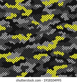 Camouflage grid seamless pattern. Abstract modern endless camo texture with square tile grid. Digital military background for fabric and fashion print template. Vector illustration.