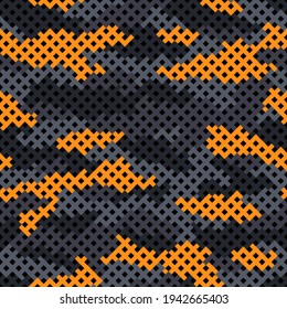 Camouflage grid seamless pattern. Abstract modern endless camo texture with square tile grid. Digital military background for fabric and fashion print template. Vector illustration.