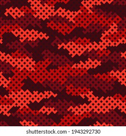 Camouflage grid seamless pattern. Abstract modern endless camo texture with square tile grid. Digital military background for fabric and fashion print template. Vector illustration.