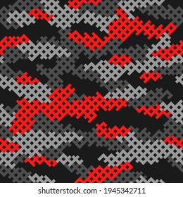 Cuadrícula de camuflaje sin fisuras. Resumen de textura de camo sin fin moderna con rejilla cuadrada de azulejos. Fondo militar digital para tela y plantilla de impresión de moda. Ilustración vectorial.