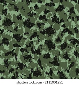 Camouflage Grunge Black Camouflage Nahtlose Muster. Grüner nahtloser künstlerischer Vektorhintergrund. Beige Wiederholte grafische Textur des Soldaten. Khaki Repeated Monochrome Graphic Art Camoflage