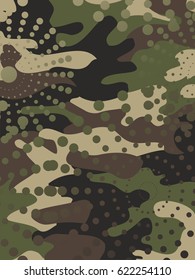 Camouflage and halftone pattern background, mask clothing print. Repeatable camo vector. Dazzle paint masking abstract illustration