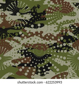 Camouflage and halftone pattern background seamless, mask clothing print. Repeatable camo vector. Dazzle paint masking abstract illustration