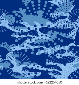 Camouflage and halftone pattern background seamless, mask clothing print. Repeatable camo vector. Dazzle paint masking abstract illustration