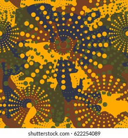 Camouflage and halftone pattern background seamless, mask clothing print. Repeatable camo vector. Dazzle paint masking abstract illustration