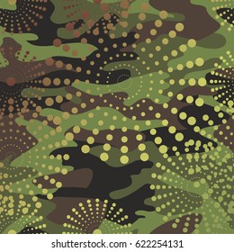 Camouflage and halftone pattern background seamless, mask clothing print. Repeatable camo vector. Dazzle paint masking abstract illustration