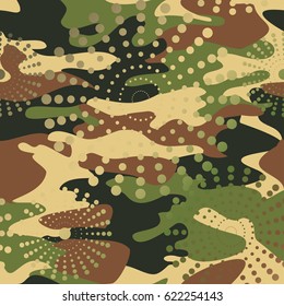 Camouflage and halftone pattern background seamless, mask clothing print. Repeatable camo vector. Dazzle paint masking abstract illustration