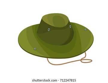 Camouflage hat isolated icon in cartoon style, green clothing for travelling, camping, hunting vector illustration