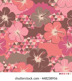 Camouflage of hibiscus and triangle pattern vector background