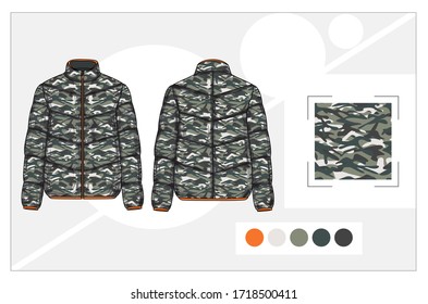 camouflage jacket Design with camo pattern. Sketch for apparel.