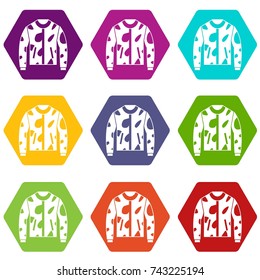 Camouflage jacket icon set many color hexahedron isolated on white vector illustration