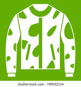 Camouflage jacket icon white isolated on green background. Vector illustration
