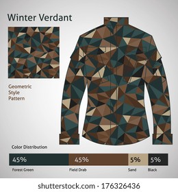 Camouflage Jacket, Winter Verdant,  Geometric triangle tile pattern. Vector Illustration