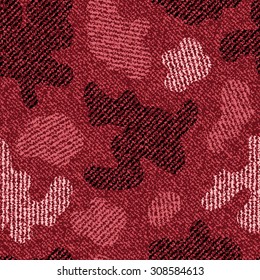 Camouflage Jeans background. Vector Denim seamless pattern. Dark red (burgundy) jeans cloth.