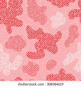 Camouflage Jeans background. Vector Denim seamless pattern. Pink jeans cloth.