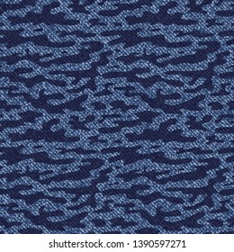 Camouflage Jeans Background. Vector Spotted Denim Seamless Pattern. Blue Jeans Cloth