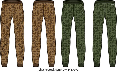 Camouflage Jogger bottom Pants  design vector template, Track pants concept with front and back view, Sweatpants for running, jogging, fitness,  and  active wear pants design.