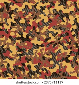 Camouflage Leaves Desert Seamless Artistic Vector Camouflage. Autumn Camouflage Seamless Pattern. Khaki Repeated Color Graphic Wrapping. Green Repeated Fashion Graphic Background. Camoflage