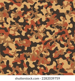 Camouflage Leaves Green Seamless Fashion Vector Design. Beige Seamless Camo Graphic Camouflage. Khaki Camouflage Seamless Pattern. Brown Repeated Creative Graphic Art. Camoflage