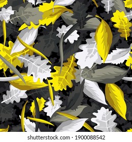 Camouflage of leaves seamless pattern. Abstract modern nature floral endless background. Military army texture for fabric and fashion textile print. Vector illustration.