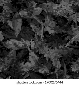 Camuflaje de hojas sin costura. Resumen de naturaleza moderna de fondo floral interminable. Textura del ejército militar para tela y estampado textil de moda. Ilustración vectorial.