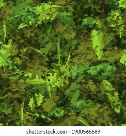 Camouflage of leaves seamless pattern. Abstract modern nature floral endless background. Military army texture for fabric and fashion textile print. Vector illustration.