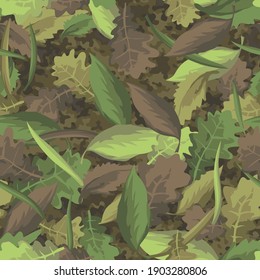 Camouflage of leaves seamless pattern. Abstract modern nature floral endless background. Military army texture for fabric and fashion textile print. Vector illustration.