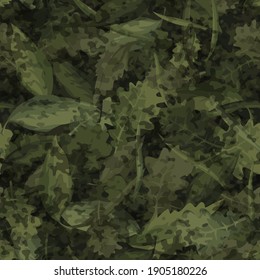 Camouflage of leaves seamless pattern. Abstract modern nature floral endless background. Military army texture for fabric and fashion textile print. Vector illustration.