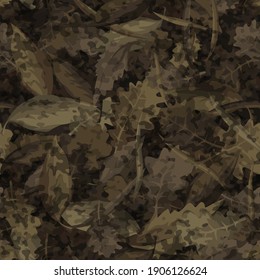 Camouflage of leaves seamless pattern. Abstract modern nature floral endless background. Military army texture for fabric and fashion textile print. Vector illustration.