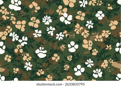 Camouflage leopard vector seamless pattern on beige background.A camouflage pattern with paw prints, designed for military or tactical applications