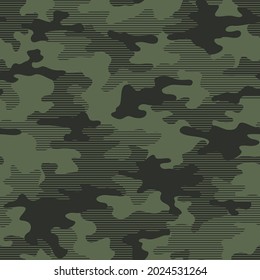 Camouflage linear texture seamless pattern. Abstract military endless modern striped ornament. Vector illustration.