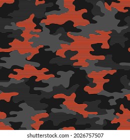 Camouflage linear texture seamless pattern. Abstract military endless modern striped ornament. Vector illustration.