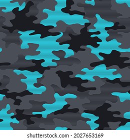 Camouflage linear texture seamless pattern. Abstract military endless modern striped ornament. Vector illustration.