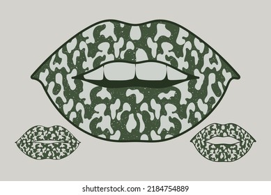 Camouflage lip vector. Army camo texture lips illustration