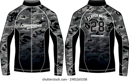 Camouflage Long sleeve Bomber jacket design template in vector, Racer jacket with front and back view, Biker jacket for Men and women. for training, Running and workout in winter