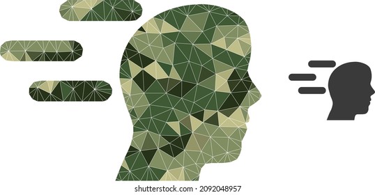 Icono de la mente rápida de camuflaje de bajo polietileno. Pictograma de mente rápida de bajo nivel de póliza combinado con triángulos rellenos de caqui al azar. 