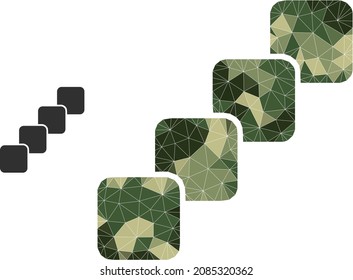 Camouflage low-poly mosaic blockchain icon. Low-poly blockchain pictogram designed with randomized camo colored triangles. Vector blockchain icon created in camo military style.