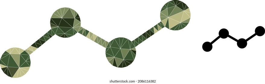 Camouflage low-poly mosaic chart icon. Low-poly chart icon is combined of chaotic camouflage filled triangle parts. Vector chart icon designed in camo army style.