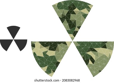 Icono de sectores de círculo de mosaico de bajo polilla de camuflaje. Icono de sectores de bajo nivel de polos diseñado para triángulos llenos de camuflaje aleatorio. Icono de sectores de círculo vectorial en estilo militar camo.