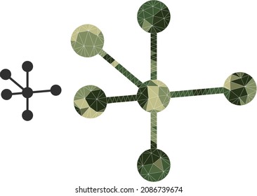 Camouflage Low-Poly-Mosaik Knotenverbindungen Symbol. Low-Poly-Knoten-Verbindungen Symbol aus zufälligen Camo-farbigen Dreiecken. Vektorknotenverbindungen Symbol im Stil der Khaki-Armee.