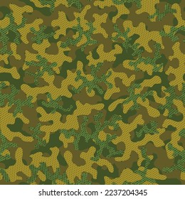 Camouflage Man Brown wiederholte kreative Vektorhintergrund. Khaki wiederholte Circle Graphic Texture. Wüste Camouflage Nahtlose Muster. Green Seamless Fashion Graphic Print. Grün