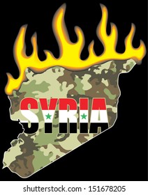 Camouflage Map Of Syria In Flames.Civil War Concept