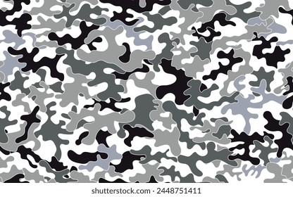 Vector militar de camuflaje patrón sin fisuras estilo retro negro blanco colores de la ropa tela de repetición textil impresión diseño