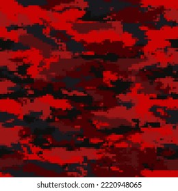 Camouflage military background. Camouflage pixel bright red background - vector illustration. Abstract pattern seamless