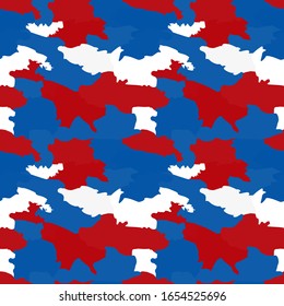 Camouflage military background. The tricolor of the Russian background. Red white and blue colors of Russia. Camouflage spots.